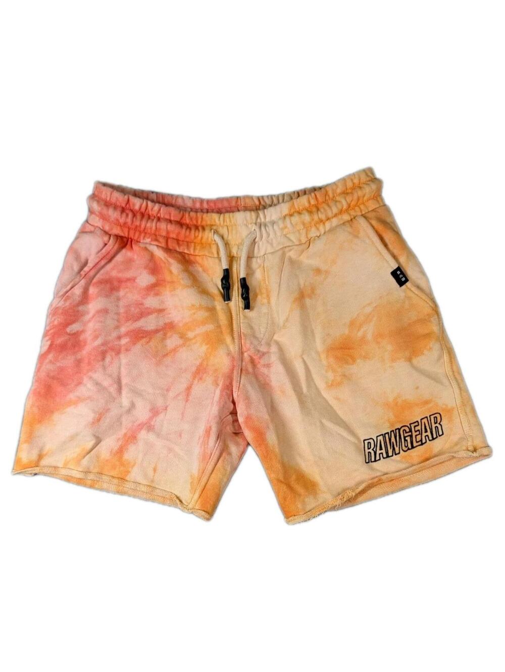 Rawgear Mens Large Tie Dye Sweat Shorts Pink Orange Streetwear Lounge Gym